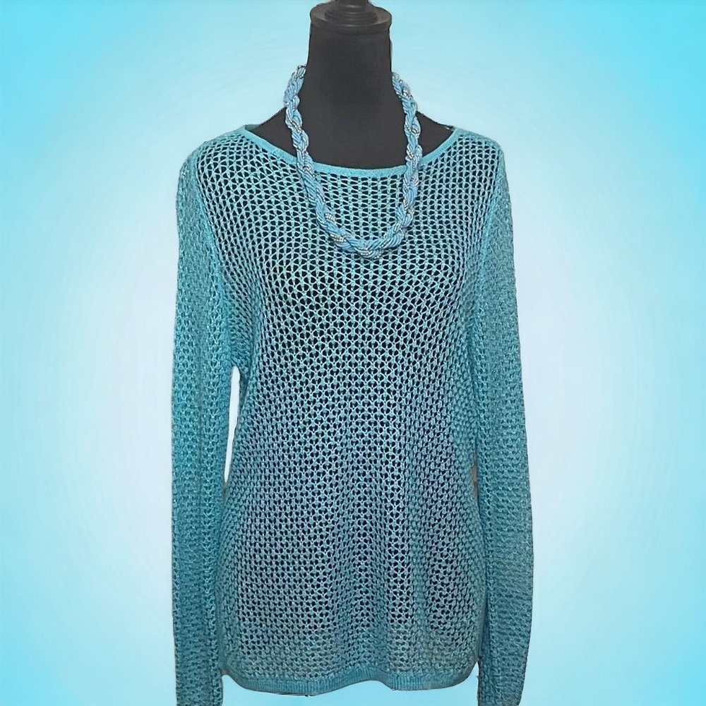 Liz Claiborne Light Blue Open-Knit Long Sleeve Sweater
